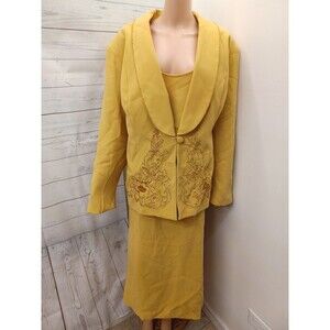 Maxie Klein Collection 3 Pcs Blazer Jacket Skirt Top Suit Set Beaded Mustard 22W